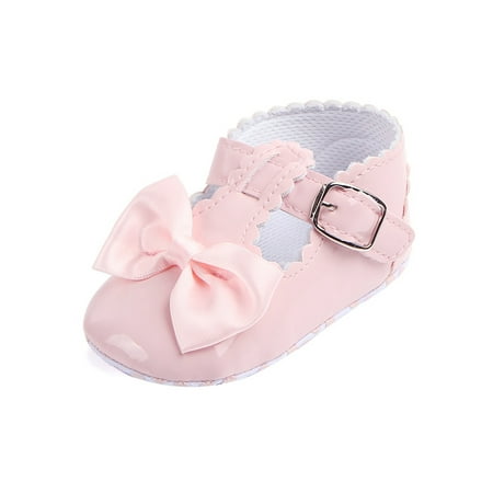 

Lacyhop Newborn Mary Jane Bowknot Flats Soft Sole Crib Shoes Wedding Comfort Princess Dress Shoe Lightweight Prewalker Pink 4C