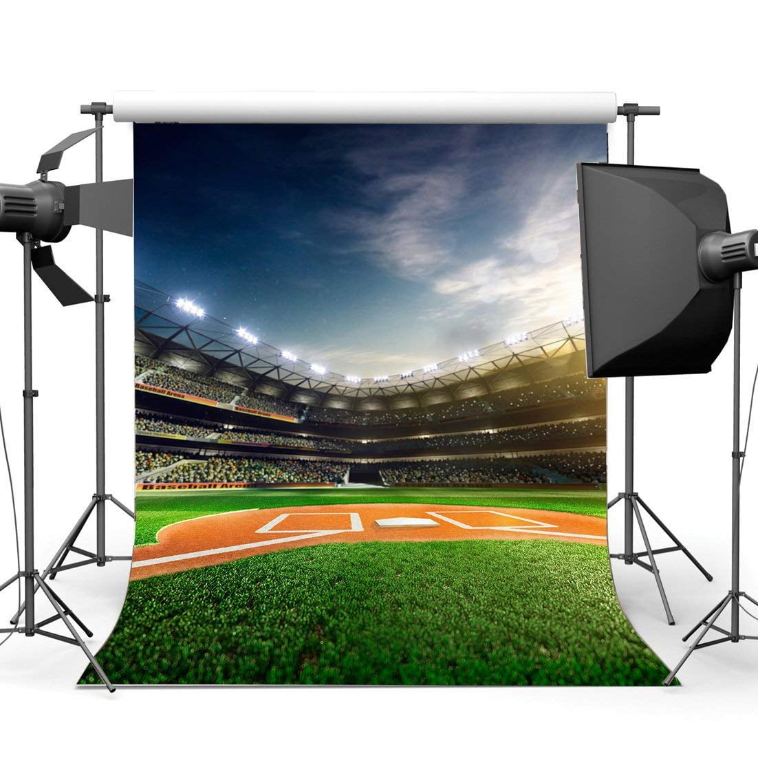 ABPHOTO Polyester 5x7ft Baseball Field Backdrop Stadium Stage Lights