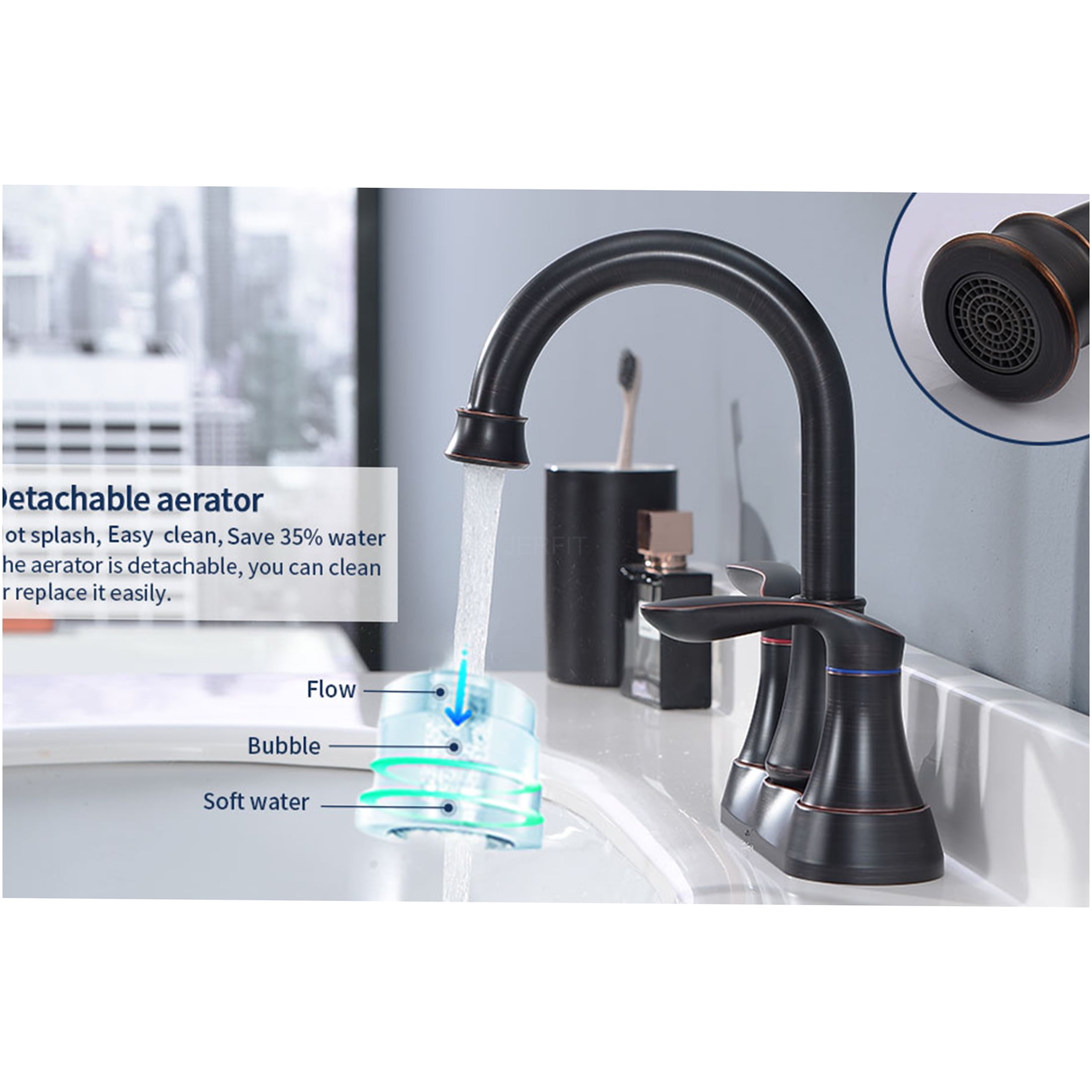 JERFIT Oil Rubbed Bronze Bathroom Faucet, 4 inch Centerset 2-Handle Vanity Sink Faucet with Pop-Up Drain, Lever Handles, and Anti-Splash Nozzle for Bathroom Sink