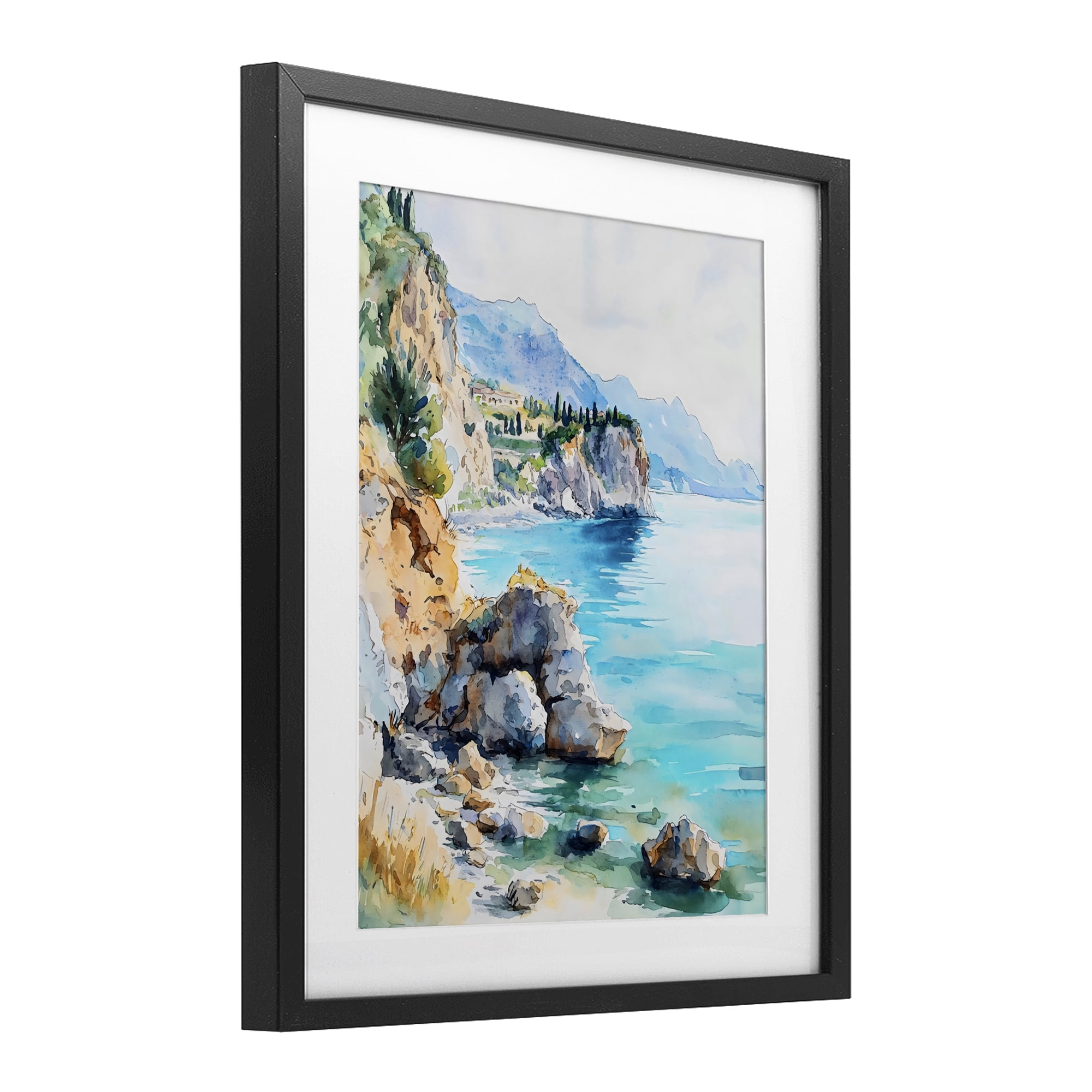 Stupell Industries Azure Italian Coastline Black Framed Print Under Glass, design by LSR Design Studio