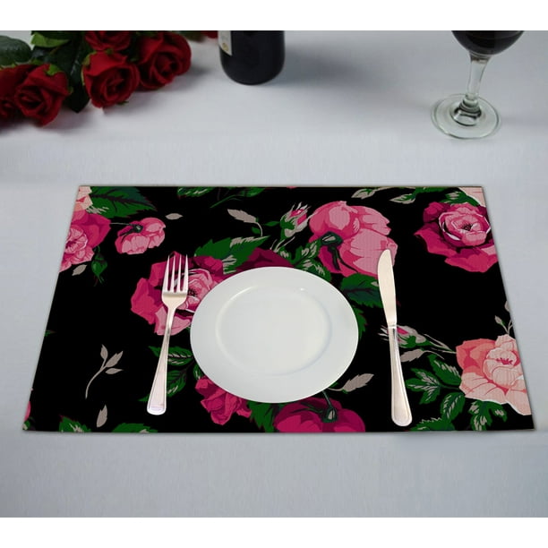 GCKG Red Rose Flower Pink Floral Placemats 12x18 inches Set of 2