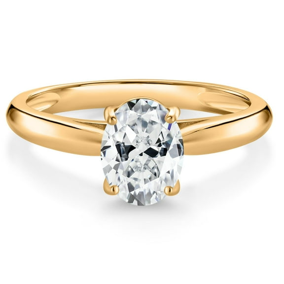 Gem Stone King 10K Yellow Gold White Zirconia Solitaire Engagement Ring for Women (1.21 Cttw, Oval 8X6MM, Gemstone Birthstone, Size 9)