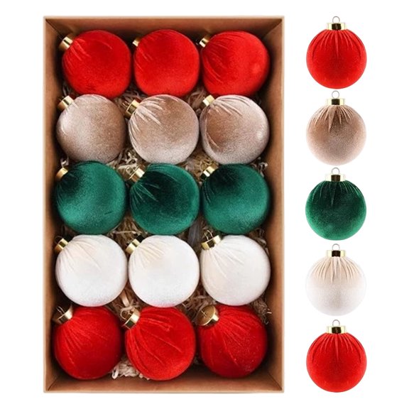 Christmas Tree Ornaments Velvet Balls, 15 Pack 2.4 Inch Shatterproof Neutral Hanging Ornaments for Christmas Xmas Decoration Indoor Holiday Decorations