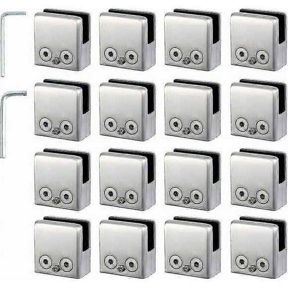 16 Pack 304 Stainless Steel Glass Clamps -square Glass Clamp -adjustable Flat Glass Clamp For Stair Balustrade -polished Handrail - (8-10mm Square)