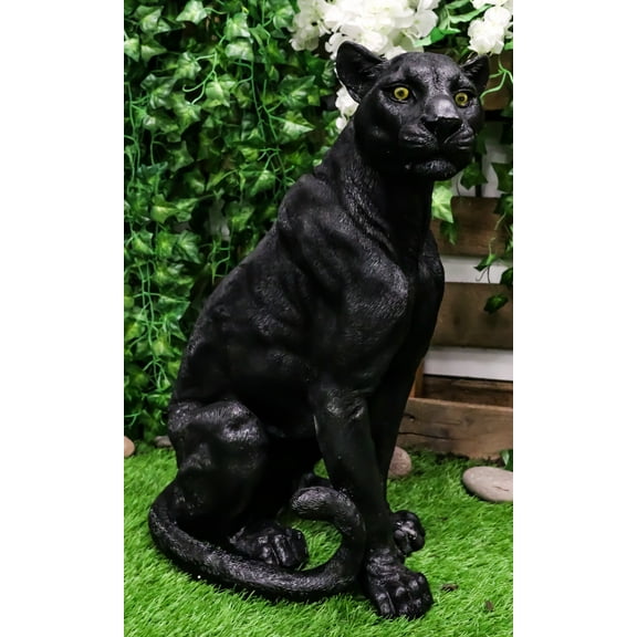 Ebros Realistic Large Black Ghost Panther Jaguar Hunter 20"H Garden Patio Statue