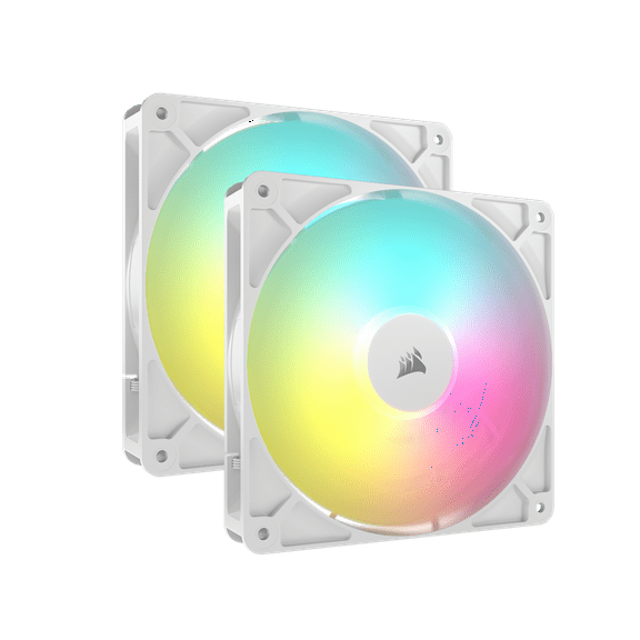 CORSAIR RS140 ARGB PWM 140mm Fans Dual Pack - White - Simplified Control - Daisy-Chain 4-Pin PWM and 5V ARGB Connections - Concentrated AirGuide Cooling - Magnetic Dome Bearing