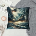 thumbnail image 2 of Orinice  Nature Throw Pillow Cushion Cover, Thunderstorm Themed Rays Over The Ocean Waves Wild Forces in The Air Print, Decorative Square Accent Pillow Case,  White, 2 of 5