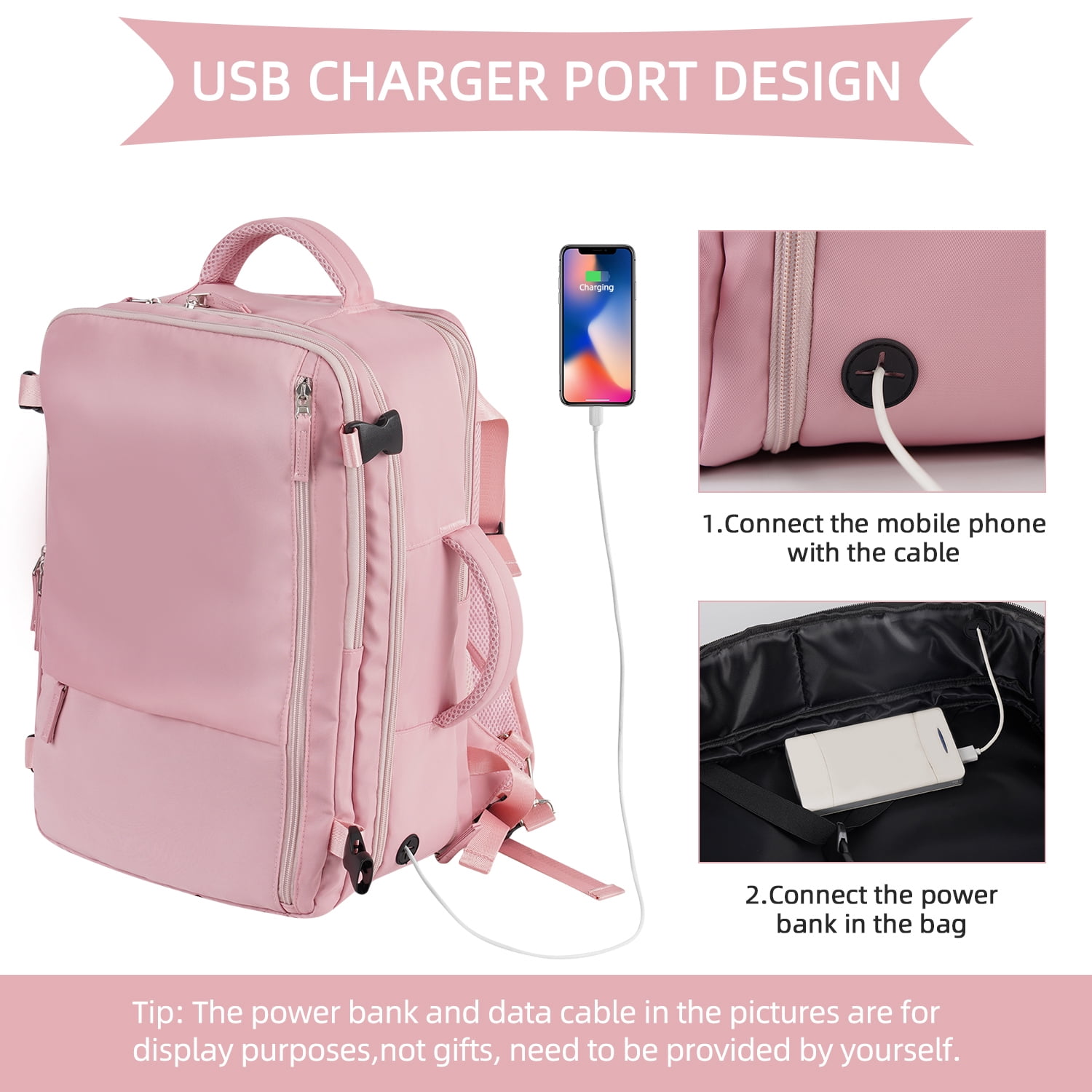 Lochas Travel Backpack Carry On Backpack,Hiking Backpack Waterproof Outdoor Sports Rucksack Multi-pocket Daypack School Bag for Men Women,Pink