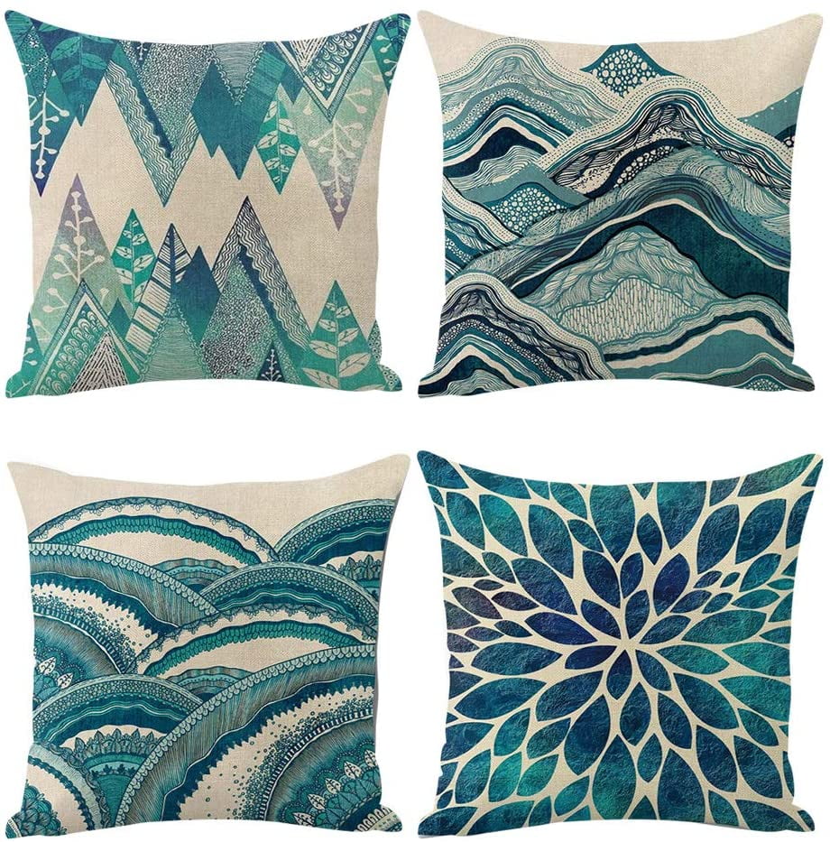17" Square 100% Cotton Oceano Fish Print Cushion Nautical Style Marine Blue