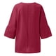 thumbnail image 4 of Moda de mujer media manga cuello redondo color sólido camisa casual suelta top vino/XL, 4 of 6