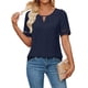 thumbnail image 2 of Camisa Elegante de Corta con Encaje y Mangas Huecas para Mujer, Color Liso, Azul , Talla L, 2 of 5