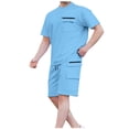 thumbnail image 1 of Ensemble Décontracté à Manches Courtes et Col Rond et Shorts à Taille Élastique avec Cordon pour Hommes, Mélange Coton Polyester, Noir, P, 1 of 8