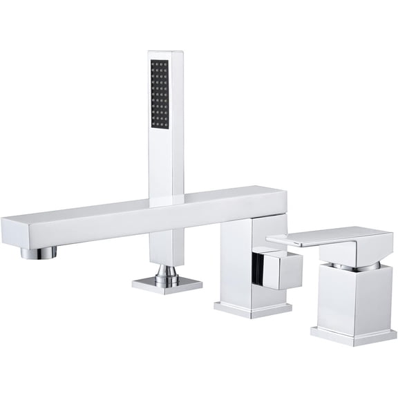 Bathtub Faucet, Deck Mounted Brass Shower Tub Faucet Hot and Cold Water Mixer Bath Faucet with Handheld Shower