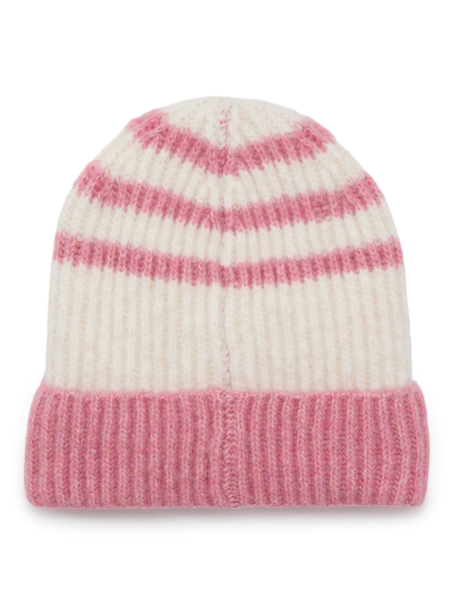 Time and Tru Women's Sporty Stripe Beanie, One Size Fits Most, Pink Combo