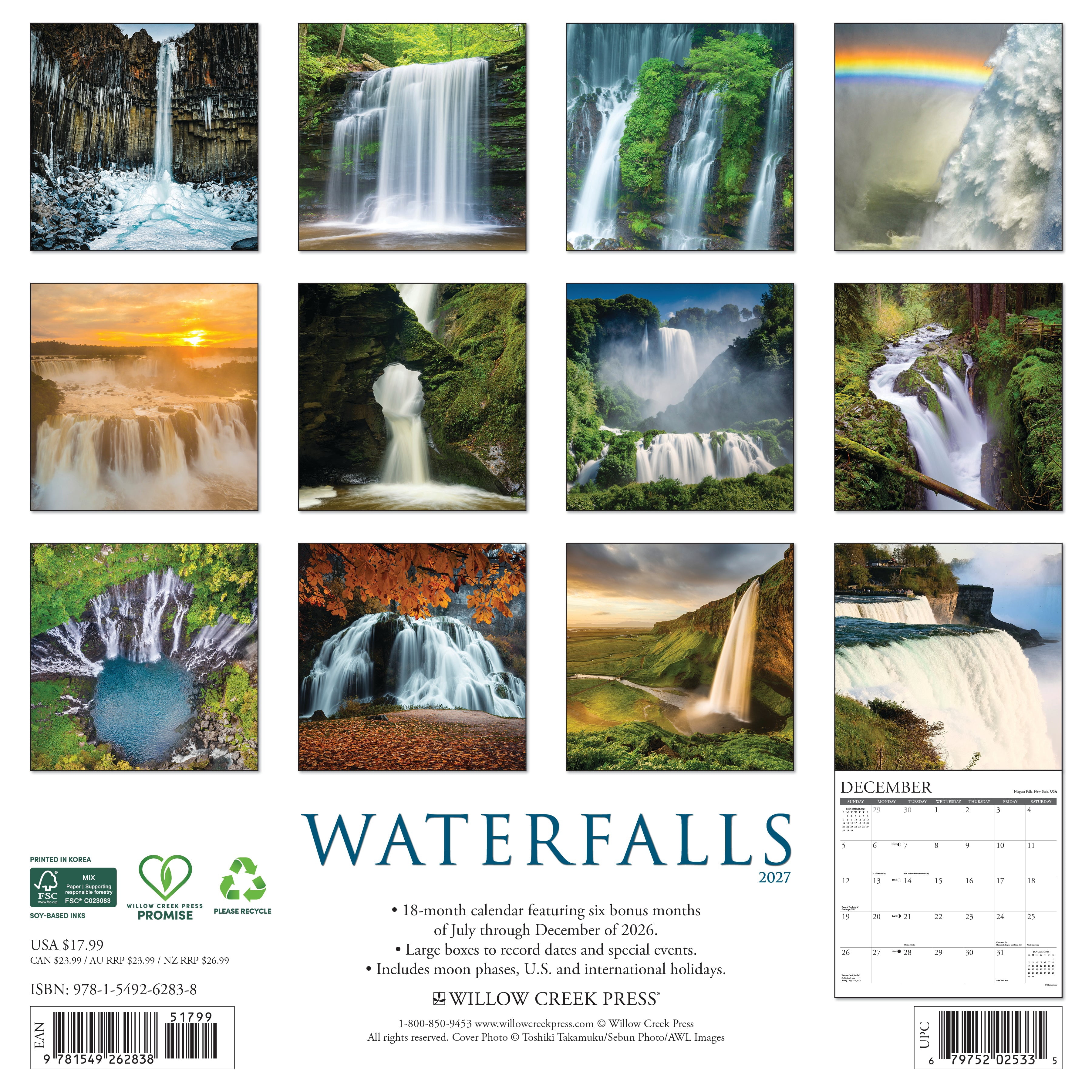 Willow Creek Press, Waterfalls 2027 Wall Calendar