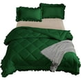 thumbnail image 6 of DNG Creations 3 Piece Ruffle Diamond Comforter All Season 550 GSM Full/Queen Size - 800 Threads Count, 100% Egyptian Cotton Solid Green Colour, 6 of 7