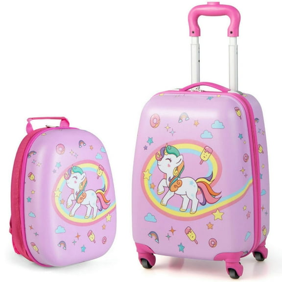 Barara King Luggage,Suitcase, Suit case,2 Pieces Kids Carry-on Luggage Set with 12 Inch Backpack-Pink