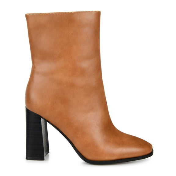 JOURNEE COLLECTION Womens Brown Color Block Cushioned January Square Toe Block Heel Zip-Up Booties 11