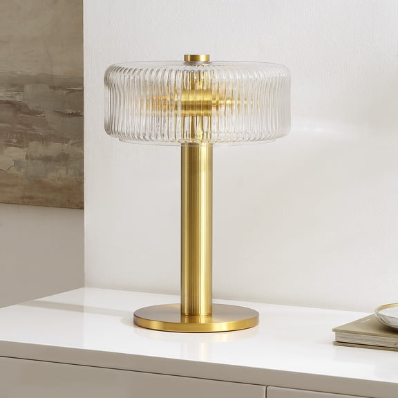Safavieh Dua 17" Modern Clear/Brass Metal Table Lamp with Glass Shade