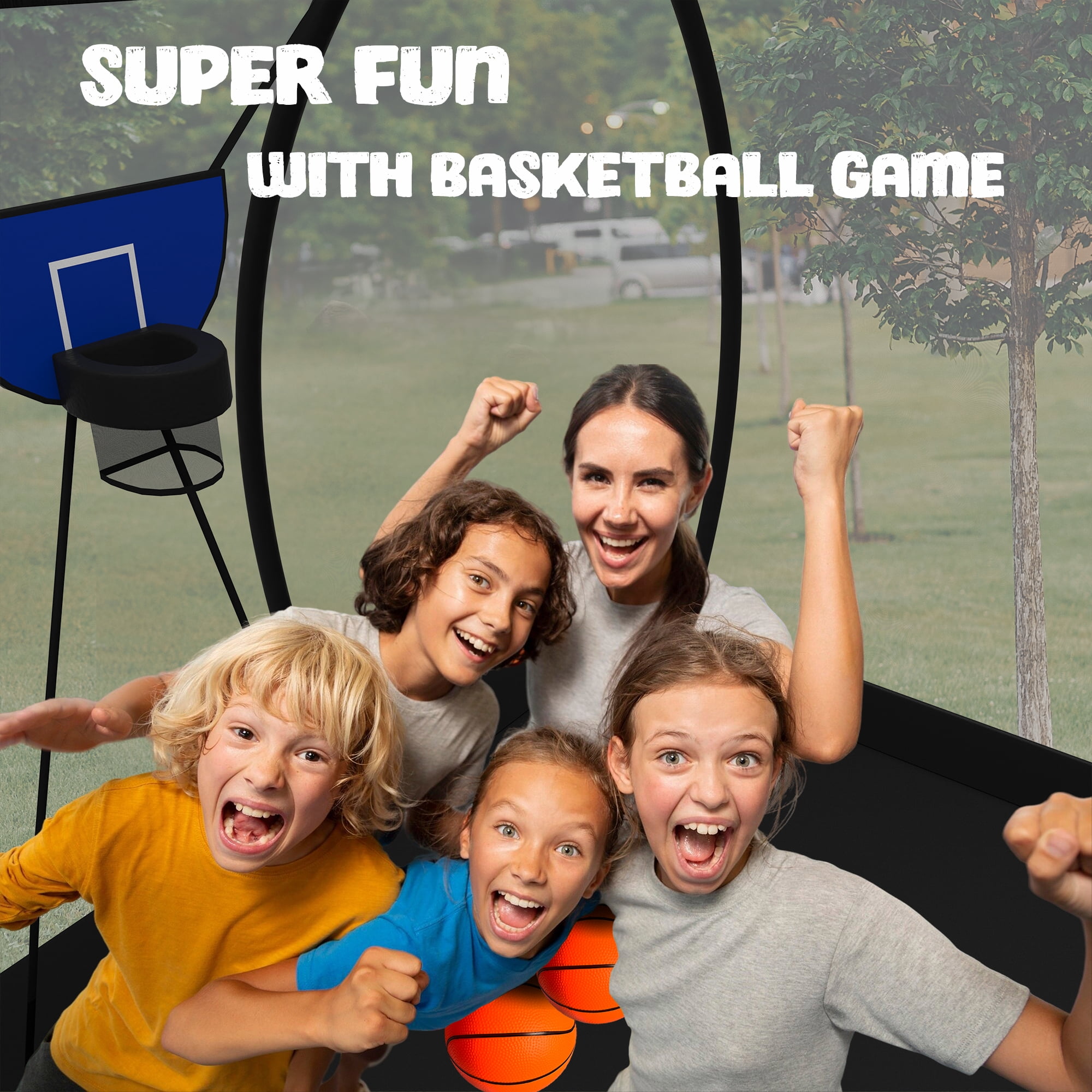 DVH 8x12FT 10x14FT Rectangle Trampoline for Kids and Adults, Big Outdoor Rectangular with Basketball Hoop and LED Light, Large Square Trampoline with Enclosure Net