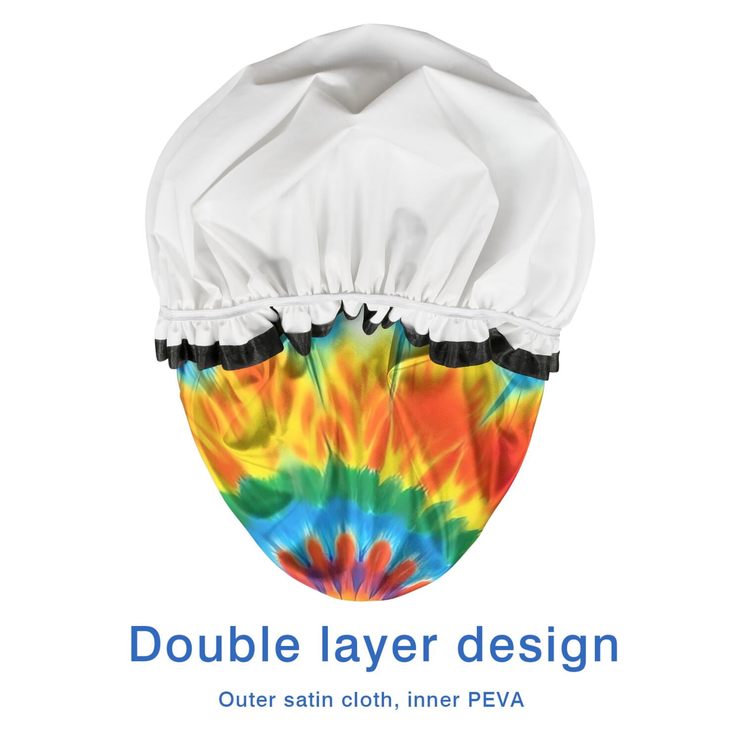 Shower Caps,Colorful Rainbow Tie Dye Spiral Pattern Waterproof Shower Cap for Women 4 Pieces,Double Reusable Hair Cover for Shower PEVA Elastic Stretch Hem