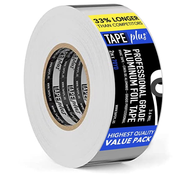 Tape Plus Professional Grade Aluminum Foil Tape - 2 Inch by 210 Feet (70 Yards) - Perfect for HVAC, Sealing & Patching Hot & Cold Air Ducts, Metal Re