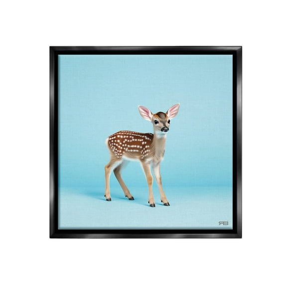 Stupell Industries Deer Fawn on Blue Animals & Insects Painting Black Floater Framed Canvas Art Print Wall Art, 18 x 18