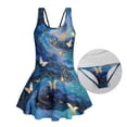 thumbnail image 6 of COEQINE Soft Stretchy Girls One Piece Swimsuit, Tank Neck Tankini Style with Full Coverage Skirt and Wide Straps, Beach Bathing Suit for Girls 12-13 Years, Butterfly Starry Night, 6 of 8