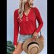 thumbnail image 4 of Camisetas de Verano con Cuello en V para Mujer, Estilo Informal, Tipo Túnica con Botones y Cuello Henley Rojo L, 4 of 7