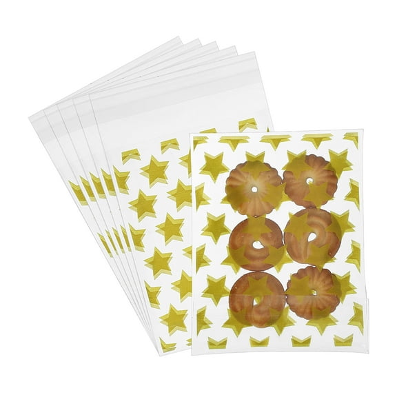 Uxcell Cookie Treat Bags, 3" x 4" 100 Pcs Clear Self Sealing Bags Bakery Packaging Bags, Gold
