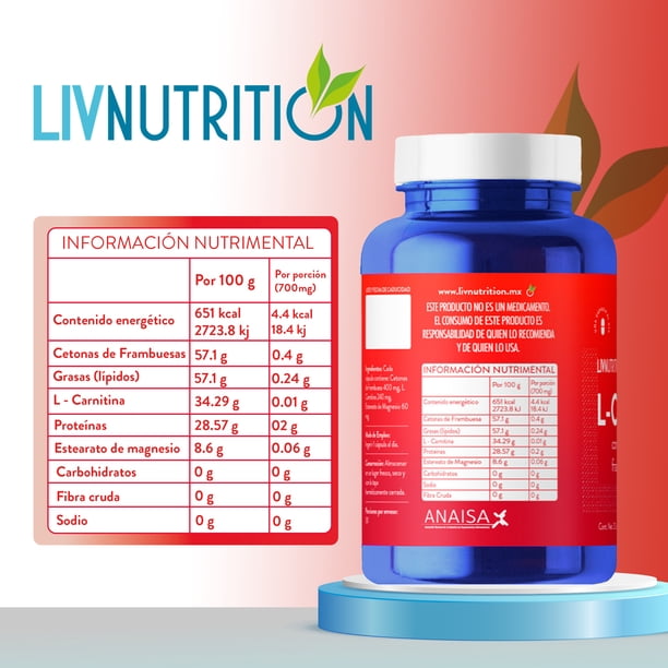 L-CARNITINA LIV NUTRITION Cetonas de Frambuesa Frasco CON 30 Cápsulas  Veganas