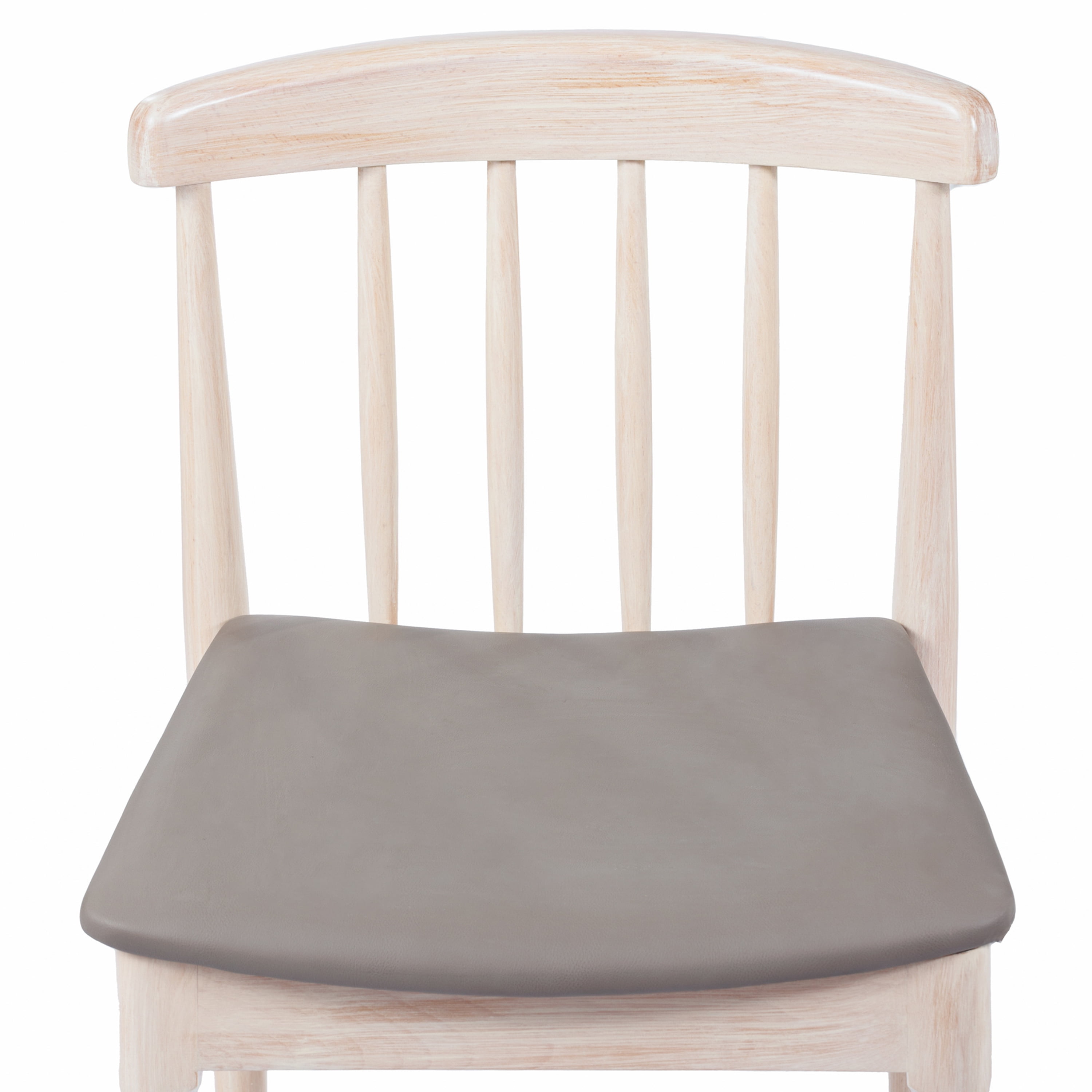 Emma + Oliver Set of 2 Solid Wood Dining Chairs with Spindle Backrests and Vinyl Seats, Antique White/Beige