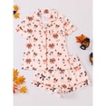 thumbnail image 3 of Women's Halloween Pajama Set Ghost Pumpkin Print Silk Short Sleeve Button Tops Soft Pj Sets Loose Sleepwear, 3 of 4