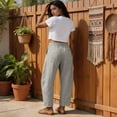thumbnail image 5 of Barrel Linen Pants Women Boho Palazzo Cotton Drawstring Capris Plus Size Summer Beach Vacation Casual Baggy Trousers S, 5 of 5