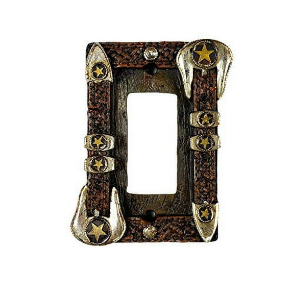 Urbalabs Western Belt Buckle and Gold Star Decorative Light Switch Outlet Wall Plate Covers Country Home Rustic Light Switch Covers Single Double 2 Gang Switch Plates (Single Gang)