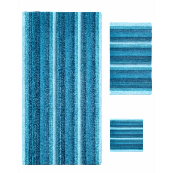 Turquoise Teal Ombre Towel Set of 3, Soft Microfiber Bath Towels, Hand Towel, Washcloths, Farmhouse Modern Abstract Striped Quick-Dry Absorbent Towels for Bathroom Kitchen Hotel Beach Gym Spa