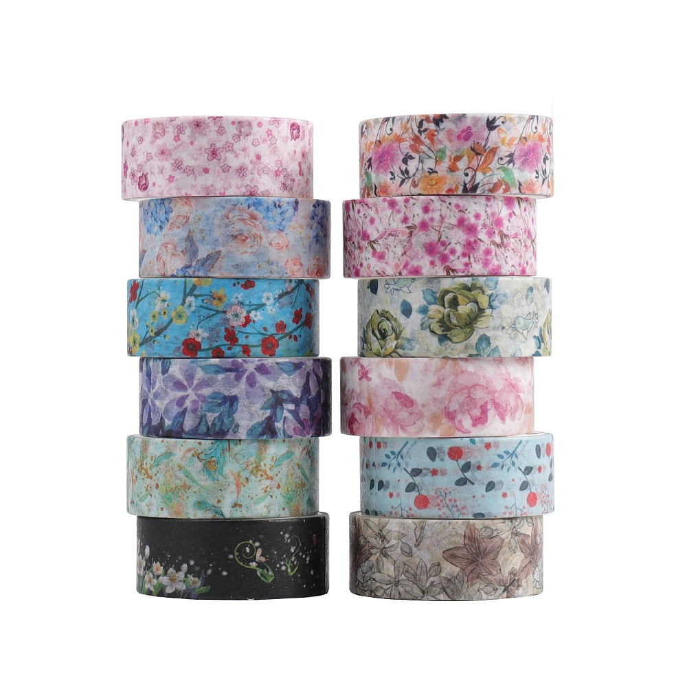 2 set Floral Theme Pattern Paper Adhesive Tape for Card-Making Scrapbooking Diary Planner Envelope & Notebooks Mixed color 15mm