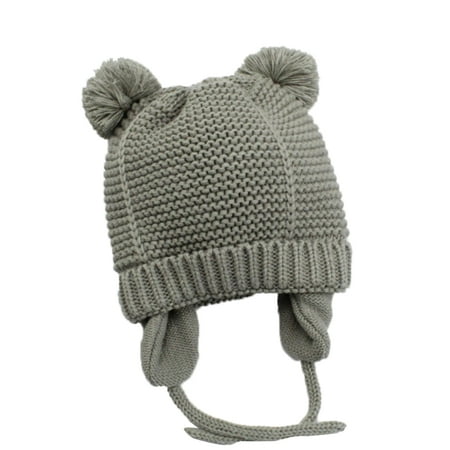 

5pcs Toddler Ear Protection Cap Newborn Baby Ball Warm Winter Hat Autumn Beanie Earflap Kids Plush Knitted grey S