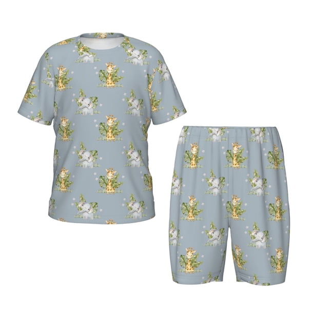 Balery Baby Elephant Giraffe Conjunto de Pijama Infantil de Manga Corta con Estampado – Ropa de Dormir de Algodón Suave-XX-Large