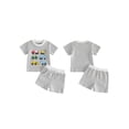 thumbnail image 2 of BemeyourBBs Toddler Baby Boys Summer Clothes Waffle Knit 2 Piece Outfits Excavator Truck Vehicles Embroidery Short Sleeve T Shirt Tops and Pockets Shorts Set, 2 of 9