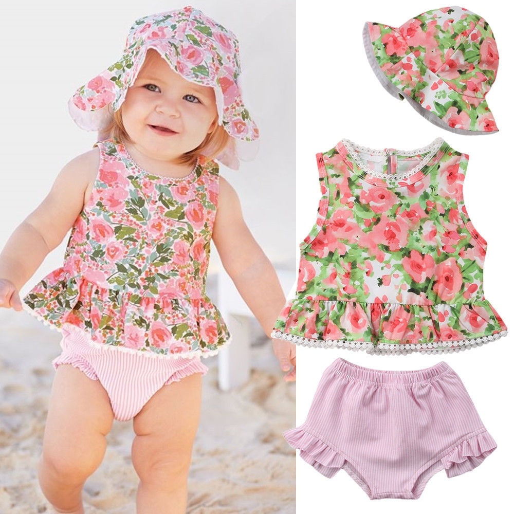 baby girl swimsuit with hat
