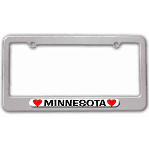 Minnesota Love with Hearts License Plate Tag Frame, Multiple Colors