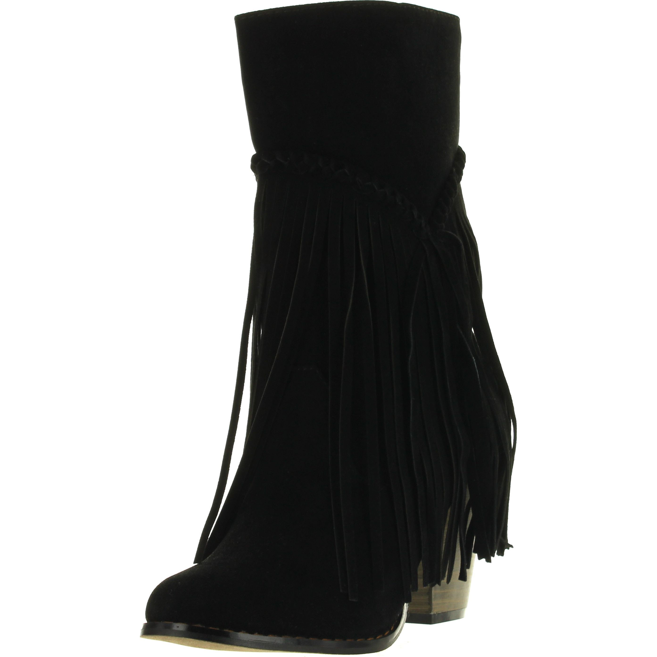 Yoki Womens Wyoming05 Fashion Boots With Layered Fringe, High Heels Black, 11