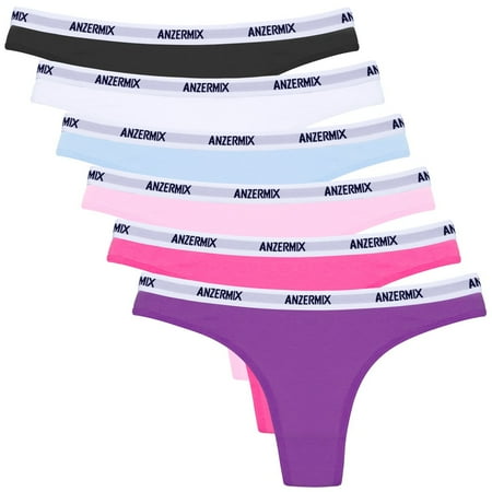 

ANZERMIX Women s Breathable Cotton Thongs Panties Pack of 6 - Basic L