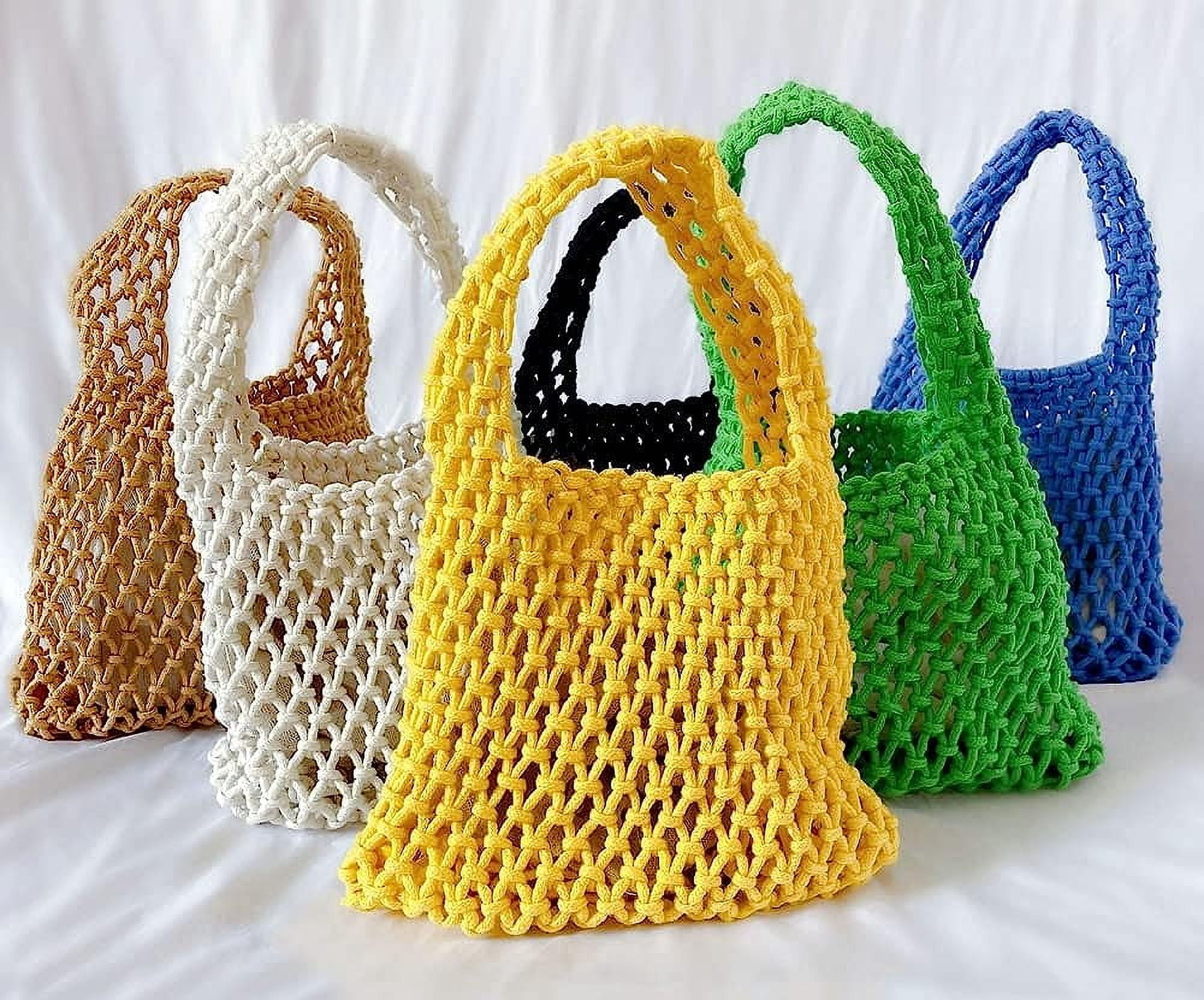 Kukuzhu Handwoven Hobo Bag for Women Bucket Bag Cotton Rope Crochet Totes Hollow String Handbags Summer Beach Purses