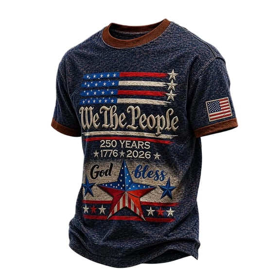 CONZONE Independence Day Mens T-Shirts Short Sleeve 4Th Of July T Shirts For Men Crew Neck Patriotic Usa 1776-2026 Graphic 250Th Anniversary American Tee Tops