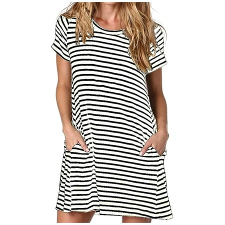 

Women Short Sleeve O-Neck Printing Pocket Plus Size Sleep Dresses Loose Dress Hot25sl4487578