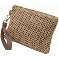 thumbnail image 1 of Bolsa de cosméticos tejida de paja marrón, bolsos de playa de paja, bolsos de mano portátiles para vacaciones y viajes., 1 of 9