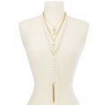 thumbnail image 2 of Thalia Sodi Gold-Tone Pavé Cross, Imitation Pearl & Chain Tassel Layered Lariat Necklace, 16″ + 3″ extender, White, 2 of 2