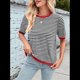 thumbnail image 5 of Suéteres Casuales de Verano para Mujer, con Cuello Redondo, Corta, A Rayas, de Punto con Bloques de Color, de Corte Alto y Moderno Negro y Rojo XL, 5 of 10